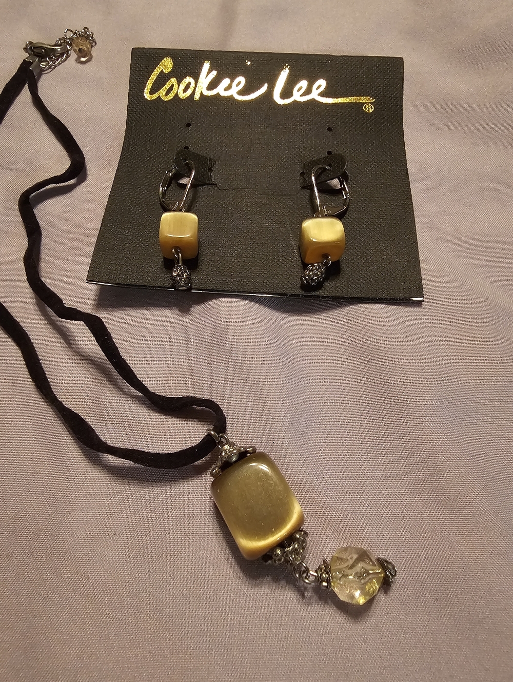 Cookie Lee Gold-Tone Yellow Glass Pendant Necklace & Earring Set